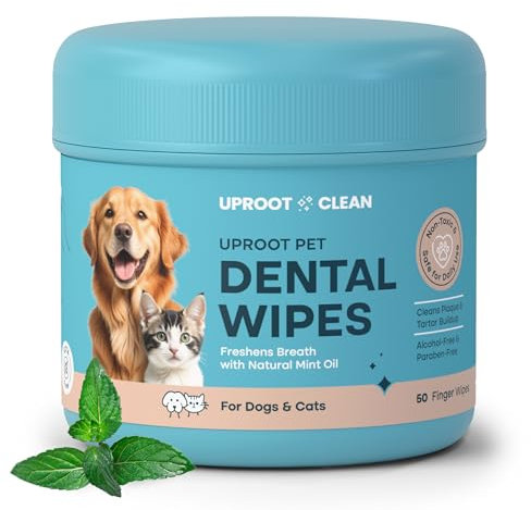 Uproot Clean Pet Dental Finger Wipes for Dogs & Cats (50ct.): Easy & Effective Cat and Dog Teeth Cleaning Wipes - Cat & Dog Dental Wipes for Plaque, Tartar, & Breath - Safe, Rinse-Free, Disposable