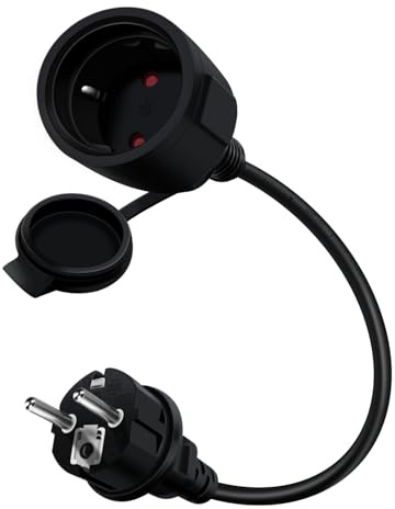 HuaLiSiJi Schuko Verlängerung Kurz Schwarz 16A /250V Schuko Verlängerungskabel Kurz Schutzkontakt Verlängerungskabel, IP44 Kabel für Außen Oder Innenbereich, Zuhause, Büro (Schwarz, 0.3m)