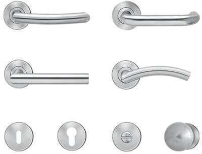 Steinau KG Edelstahl Türbeschlag Set für Innentüren - DIN-L/R - 54mm Rosette - Matt - Zimmertür - Holztür - Türklinke (Leipzig, Buntbart (BB))