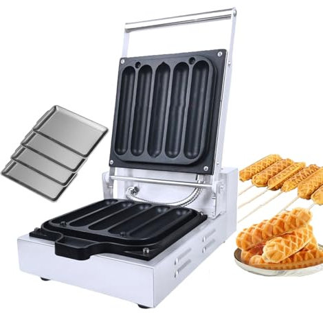 QUSYZD Machine à Pain électrique Professionnelle pour saucisses, minuteur de 5 Minutes | Gaufrier antiadhésif 5 grilles, Machine à Pain au Poulet pour Hot-Dogs, bâtonnets de pâte, 1230 W,