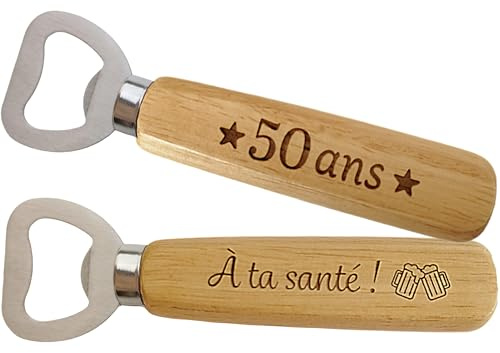 18 à 70 Ans - 50 ans Décapsuleur en Bois Personnalisé Gravé sur Deux Faces - Cadeau Anniversaire 50 ans Homme Idée Cadeau Anniversaire Femme et Homme