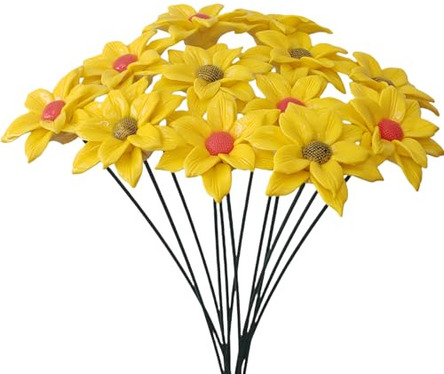 Girasole in ceramica 3D fatto a mano, decorazione floreale eterna per la casa e l'ufficio, vasi creativi da scrivania, decorazioni in porcellana, squisite, decorazioni floreali in ceramica, set di 12