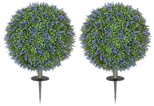 HOMCOM 2er-Set Künstlicher Lavendel 60 cm künstliche Pflanzen mit UV Schutz Kunstpflanze wie echt mit Bodenpfählen für Schlafzimmer Wohnzimmer Büro Garten Moderne Dekoration