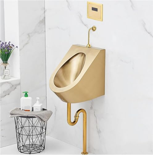 Orinatoio da Uomo con Risciacquo Orinatoio in Acciaio Inossidabile Lavabile Commerciale Orinatoio Ad Alta Efficienza Orinatoio Dorato Creativo Servizi Igienici Sospesi PE, Ground Drainage, Kit 3