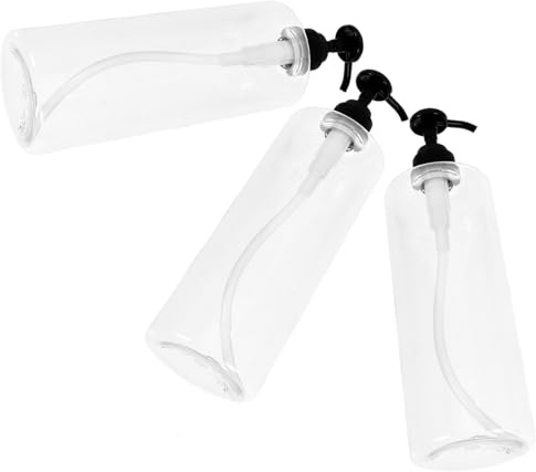 CIYODO 3PCS Refillable Pump Dispenser Bottles for Shower Gel and Hand Soap Transparent Round Shoulder Plastic Containers with Black Press Heads Portable Subpackaging for Bathroom and