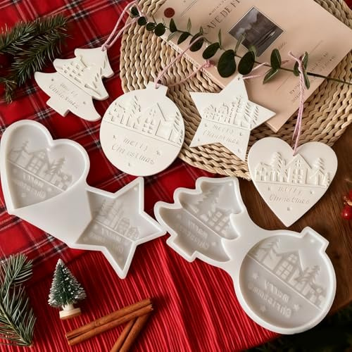Silikonformen Gießformen Weihnachten: DIY Silikonform Weihnachten Anhänger | Weiches Silikon - waschbar - wiederverwendbar Formen Tannenbaum Stern, Liebesherz, Kugel - Für Kerzen - Seife - Harz