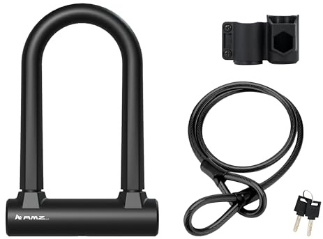 Heavy-Duty U Lock for Bike & E-Bike – Anti Bolt Cutter Steel Bike Lock with Frame Mount, Secure Urban Commuter Bicycle Lock, Includes Steel Cable for Wheel Security