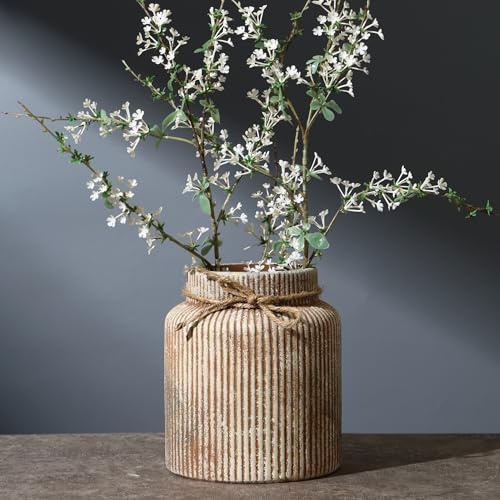 KRYSTHIA Keramikvase für Blumen, dekorative Terrakotta-Vase, Bauernhaus-Vasen für Heimdekoration, rustikale Vintage-Vasen für Wohnzimmer, Küche, Schlafzimmer, Büro, Couchtisch, 18 cm (braun)