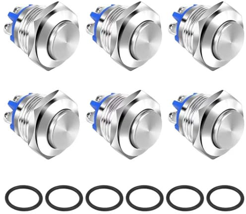 6 PCS Bouton De Démarrage Rond, 2A 12V 24V 36V Etanche Bouton Poussoir 16mm Interrupteur Poussoir Momentané Bouton Poussoir Etanche pour Voiture Industrie