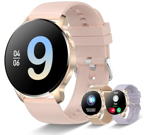 Iaret Reloj Inteligente para Mujer con Llamadas, 1,32'' Smartwatch, 3 Correas, Pulsera Actividad, Presión Arterial, Ritmo Cardíaco, Oxígeno Sanguíneo, Sueño para Android iPhone, Regalo (Rosa)