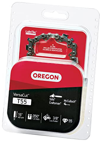 Oregon T55 VersaCut Kettensägekette für 40,6 cm (16 Zoll) Stange – 55 Treibglieder – Low-Kickback-Kickback Chsin passend für Stihl, Craftsman, McCulloch und mehr, Silber