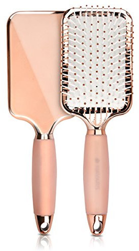 Navaris Cepillo de pelo con mango de gel - Peine de paleta para todo tipo de cabello - Peine para usar con secador y plancha en oro rosado
