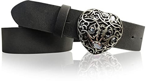 FRONHOFER Damen Ledergürtel mit funkelnder Strass Herz Gürtelschnalle 4 cm, echt Leder, 18354