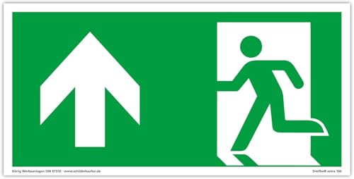 Dreifke® extra 160 - Cartel de salida de emergencia (PVC, autoadhesivo, 297 x 148 mm, según ASR A1.3 DIN 7010 DIN 67510, señal de salida de emergencia izquierda hacia arriba, recto)