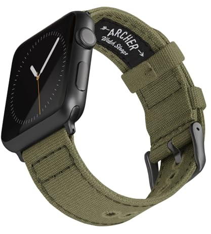 Archer Watch Straps - Armband i Canvas för Apple Watch (Blek Oliv, Rymdgrå, 44/45/46/49mm)