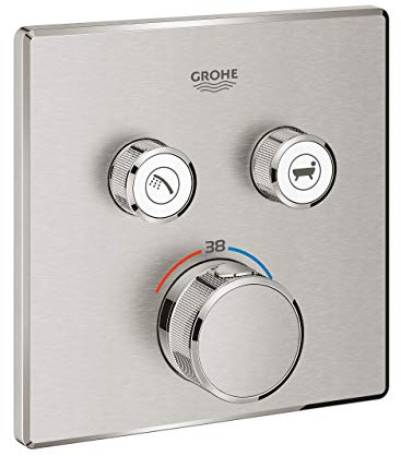 GROHE Grohtherm SmartControl | Brause-& Duschsysteme - Thermostat mit 2 Absperrventilen | Fertigmontageset für Rapido SmartBox | supersteel | 29124DC0