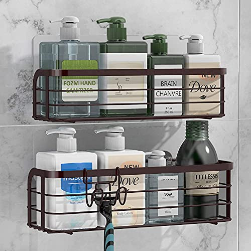 Avoalre Duschkorb ohne Bohren, 2 Pack Duschregal mit 1 bewegliche Haken, Belastbarkeit 10KG Duschablage Bronze Dusche Ablage