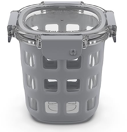 Ello DuraGlass Rounds Glass Food Storage Containers - Meal Prep Bowls with Silicone Sleeve and Airtight Lids, 3 Cup, Gray