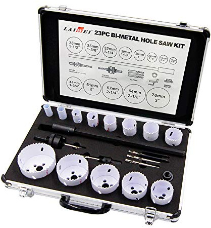 Hole Saw Set, LAIWEI drill HSS hole cutter with arbor for wood, plastic, plasterboard and round metal pipes (16-76 mm)