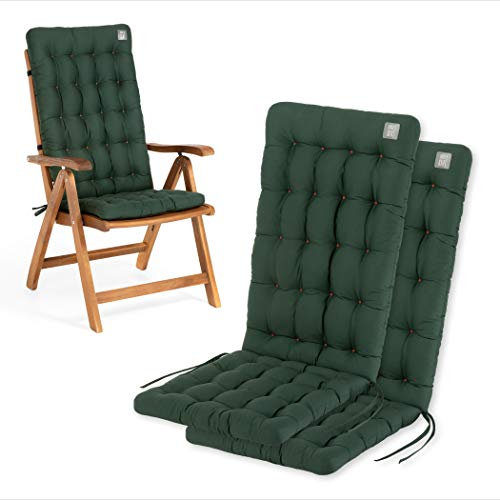 HAVE A SEAT Luxury | Gartenstuhlauflage Hochlehner (2 St.) - Bequeme Sitzauflage - orthopädisch, wetterfest, waschbar bis 95° C, Trockner geeignet - Made in Germany (2er Set - 120x48 cm, Moosgrün)