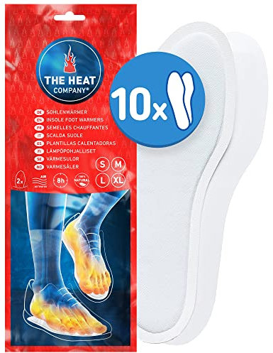 THE HEAT COMPANY Plantillas Calentadoras - 10 Pares - Extra CÁLIDO - Calentadores Pies - 8 Horas de pies Calientes - Calor instantáneo - Activado por Aire - Puro Natural - Tamaño X-Large: 44-46