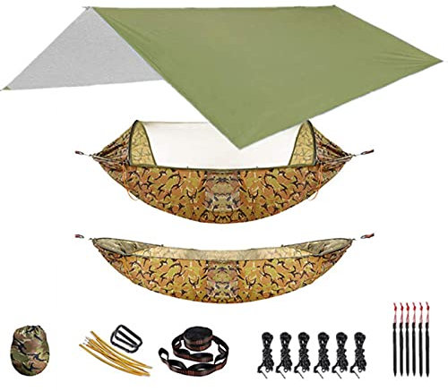 AllForYou Outdoor Hängematte für Reise Camping Wandern Garten Hängematte 2 Person Tragbare Hängematte Schlaf Swing mit Moskitonetz Rain Fly Tarp