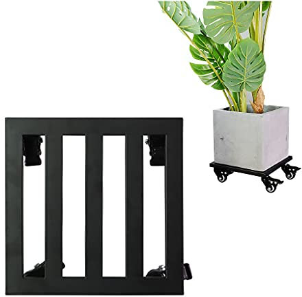 YXCKG Sottovaso con Ruote in Metallo, Quadrato 30x30 cm, carrellino con Ruote, Sottovaso per Piante Mobili Robusti Forma in Ferro, Carrello per fioriera con rotelle bloccabili (Color : Black)