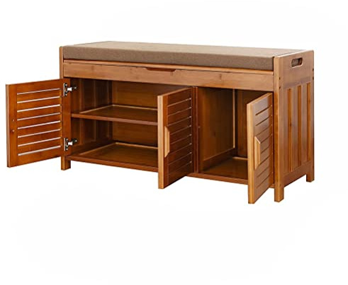DODOBD Bambus Sitzbank Flur,2 Ebenen Schuhschrank mit sitzfläche Schuhregal mit Stauraum Schuhbank SitzkissenSchuhablage ​Flur Zuhause und Eingang 90X50X32CM ​Einfache Montage