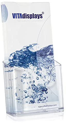 5 Stk. DIN lang Tischprospektständer, Flyerständer, transparenter Flyerhalter und Tisch-Prospekthalter, Prospektständer, Tisch-Prospektständer für DL trifold-Flyer, Prospekte, optionale Wandmontage
