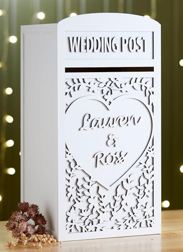 Personalised White Wooden Wedding Card Post Box Inc Padlock & Keys, Large Wedding Cards Box, Card Box for Reception, Large Events Cards Box