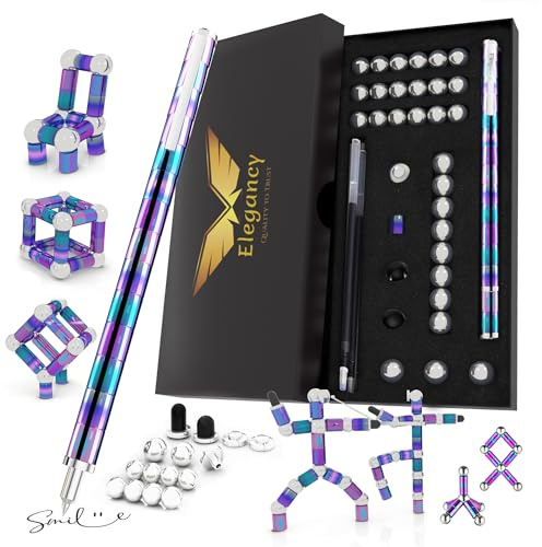 Elegancy Magnetic Fidget Pen, Large Box Gel Stylus with Refills, Magnetic Writing Accessory for Focus, Creative Desk Use and Everyday Note Taking, Gift Boxed (Multicolor)