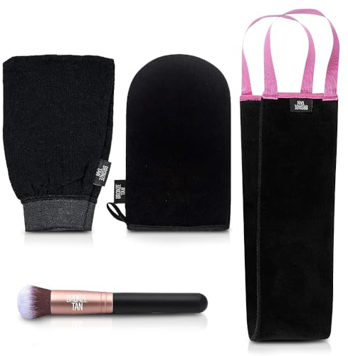 Bronze Tan Self Tanner Accessory Kit - Includes Self Tanning Mitt, Tan Remover Exfoliating Mitt, Easy-Reach Back Applicator, Tanning Brush Applicator for Face & Hands - Sunless Tanning Application