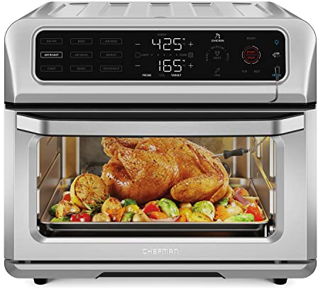 Chefman Air Fryer Toaster Oven Combo with Probe Thermometer, 12-In-1 Stainless Steel Convection Countertop, 10 Inch Pizza, 4 Slices of Toast, Cooking, Baking, Toasting, Roaster Oven Airfryer 20QT