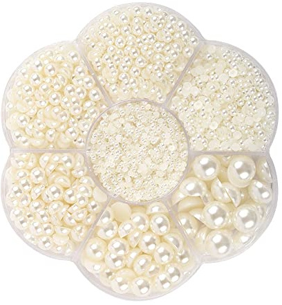 Buer Homie 5600 Stück 2/3/4/5/6/8/10 mm halbperlen zum basteln, halbperlen selbstklebend, halbe perlen zum kleben, perlen zum aufkleben für DIY Handwerk Schmuck Hochzeit Kleid Nail Art (weiß)