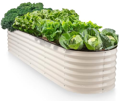 9-in-1 Galvanized Steel Raised Garden Bed // 8×2×1.5 ft Modular Planter for Gardening, Vegetables, Flowers // 18 Tall Metal Raised Garden Beds Outdoor (White) // Patented Design Planter Box