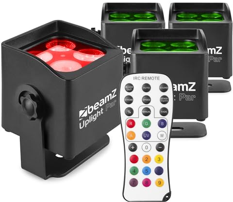 BeamZ BBP44 Akku Uplight 4er Set LED Par Strahler Outdoor RGWB IP65 | 25h Akkulaufzeit, Bühnenbeleuchtung, Soundmodus, 0-100% Dimmer, Automodi, Fernbedienung, Musikgesteuert, Scheinwerfer, Deko