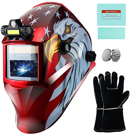 TRQWH Welding Hood Auto Darkening Welding Helmet with Light True Color 1/1/1/2 Top Optical Clarity Wide Shade 9-13 Welding Mask with Welding Gloves (KTS-JD14)