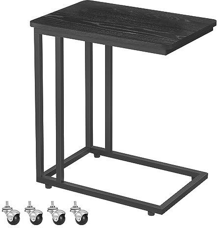 VASAGLE Tavolino da Letto con Ruote, Tavolino Mobile da Salotto, Comodino, Carrello, Soggiorno Camera da Letto, Struttura in Acciaio, Montaggio Facile, Nero Ebano LNT050B56