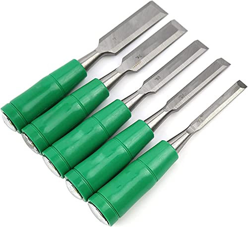 5 Pieces Wood Chisel Set 3/8,1/2, 5/8, ”3/4, 1 Steel Chisels PVC High Impact Handle for Carving Wood, Carpentry, Sculpting, Framing, Woodturning, Furniture, Crafts & Woodwork lathe tools