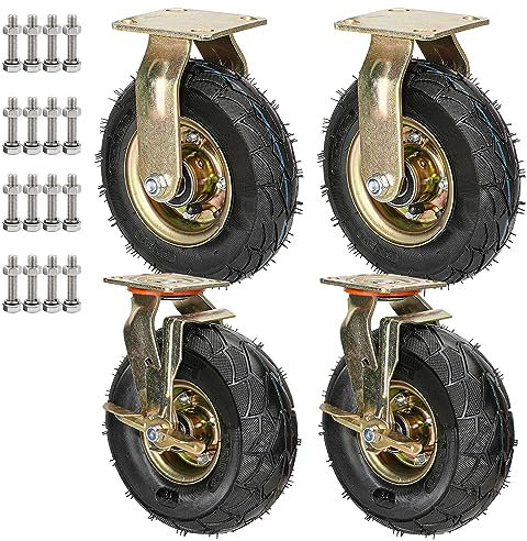 4 Stück Strapazierfähige Lenkrollen, Leise Gummirollen Mit Bremse, Industriell Rad Luftbereift, Ø 20cm/25cm, Druck-und Abriebfestigkeit, Doppelte Lagerausführung, Für Trolleys, Werkbank Rollen