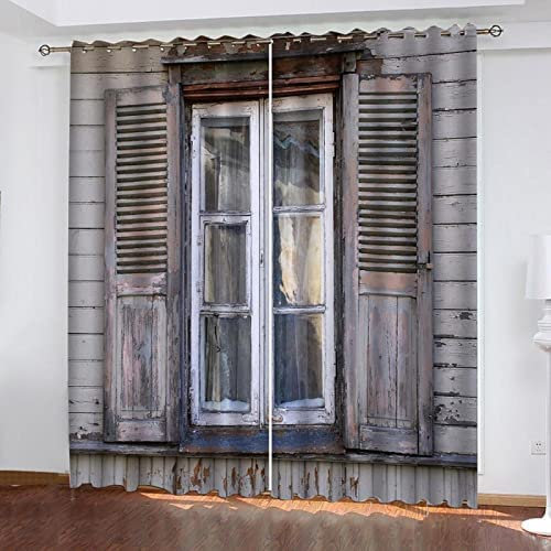 Lärmschutzvorhang Ösen Kinderzimmer Junge Verdunkelungsvorhang Blickdichter Gardinen 3D Hd Druck Graue Vintage-Fenster 2Er Set 150 (B) X 166 (H) cm Vorhänge Schlafzimmer Fensterdekoration