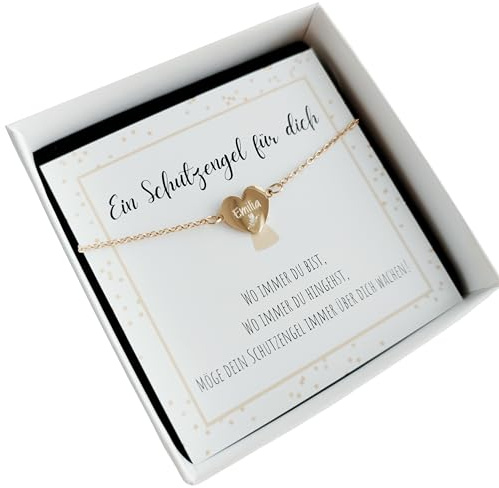 Generisch Personalisiertes Herz Armband mit Gravur, Herz Gravurplättchen 12x11 mm, 316L Edelstahl, Karabinerverschluss, Länge 16–21 cm, Geschenkset mit Spruchkarte & Geschenkbox