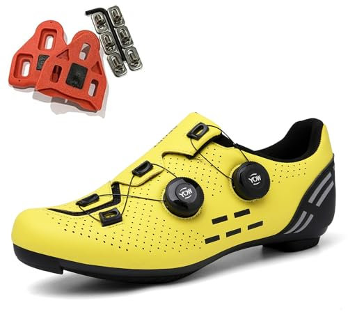 SDEQA Cykelskor kvinnor Inomhusvägscyklar tränare Kompatibel med Peloton Look Delta och SPD Lock Pedal Riding Shoes,Yellow,39 EU