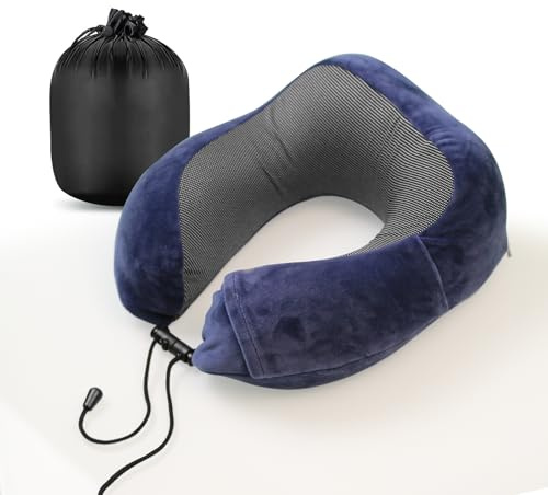 Nackenkissen klein & kompakt, mit Memory Foam, verstellbarem Verschluss + praktischer Tasche - waschbarer Bezug, Nackenhörnchen bequem für Flugzeug & Reisen, Nackenstützkissen für Kinder & Erwachsene
