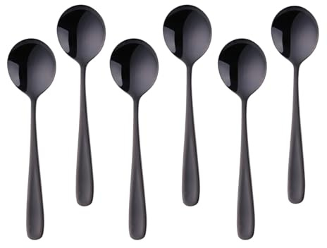 SBOMHS Esslöffel Müslilöffel 18/10 Edelstahl Suppenlöffel 6-stück Menülöffel länge 17,5CM Breit 4,5CM Tafellöffel Suppentassenlöffel für Porridge Dessertlöffel Soup Spoons (Schwarz)