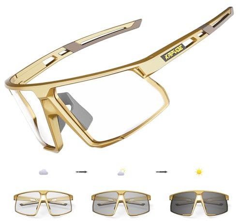 KAPVOE Photochromatische Selbsttönend Fahrradbrille Herren Damen UV400 Schutz Klar Sportsonnenbrille TR90 Rahmen Sonnenbrille für Sport Radfahren MTB Radbrille Fahren Sportbrille Baseball Laufen K182