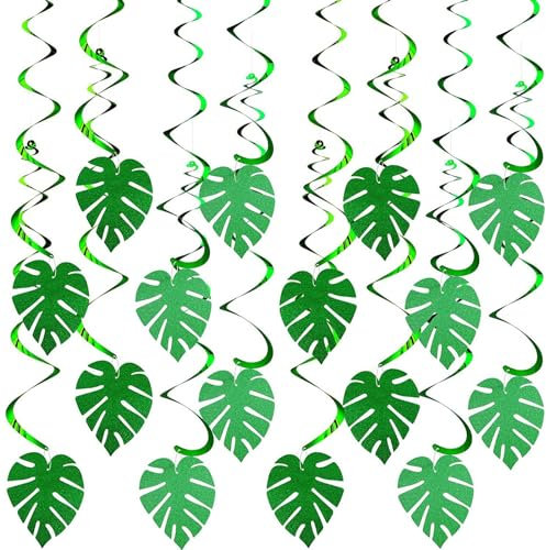 ALEGRE® Dschungel Deko Geburtstag Girlande,16 Stück Palmblätter Girlande Hängende Spiralen,Felt Palmenblätter Wirbel Deko,Felt Tropische Blätter für Geburtstagsfeier,Hawaii-Party,Dschungel Mottoparty