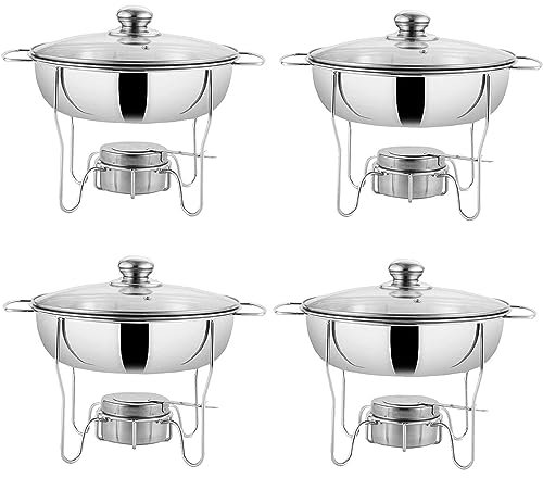 4 Packs Multifunction Chafing Dish, Stainless Steel Buffet Server Warming Container Set with Food Pan, Water Pan, Glass Lid and Fuel Holder, for Parties, Weddings and Events (8L)