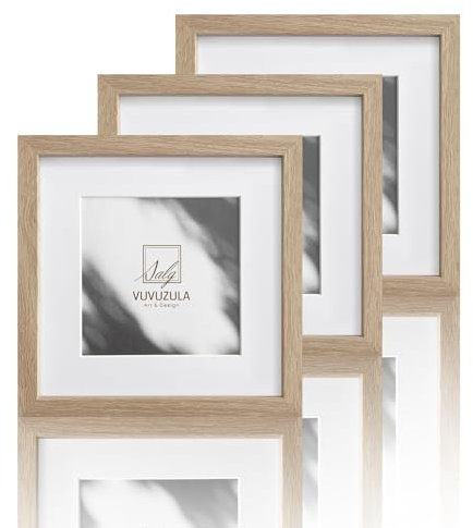 VUVUZULA Marco de fotos de madera de roble cuadrado de 15 x 15 cm, marco de madera de densidad media con paspartú, 10 x 10 cm, color natural