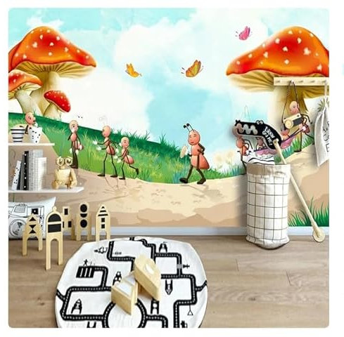 vsdhlsidgl Wandtapete Nordische kreative Cartoon-Pilz-Ameisen-Tapete für Kinderzimmer-Hintergrundwand * 400 cm x 280 cm (157,4 x 110,2 Zoll)
